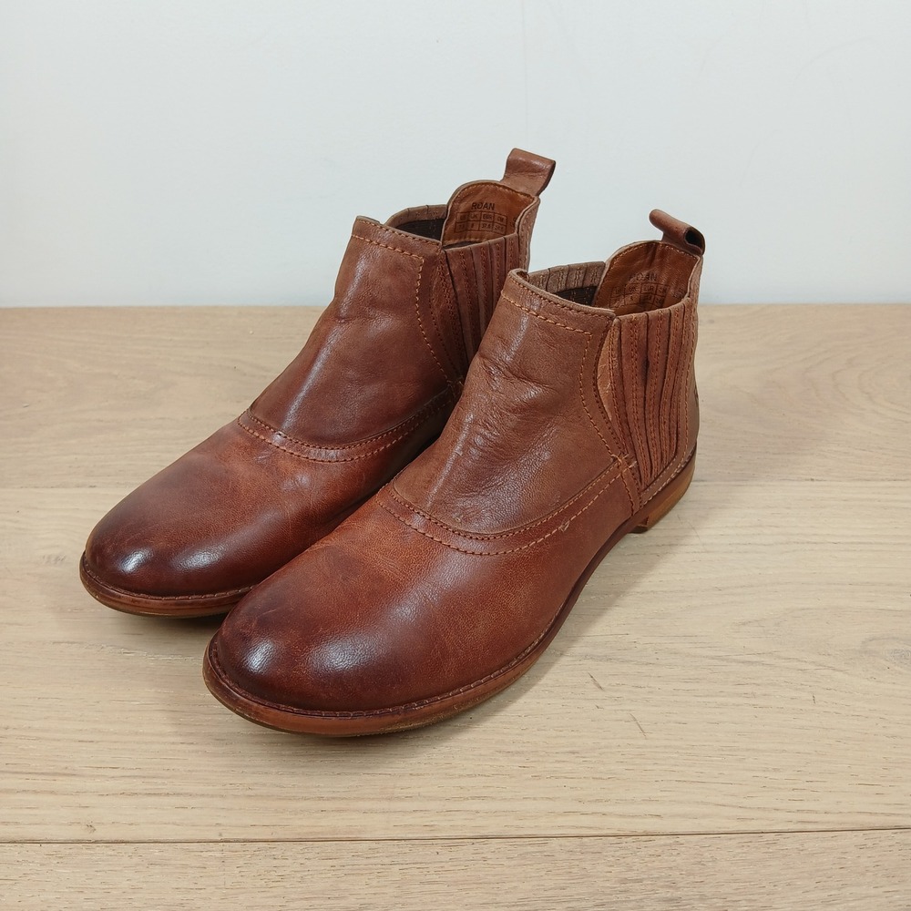 Roan Womens 7.5 Tan Brown Leather Chelsea Ankle Boots Pull On Low Heel